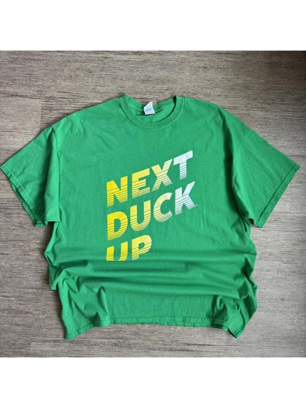 Gildan Heavy Cotton Green T-Shirt with NEXT DUCK UP Print, Size 2XL
